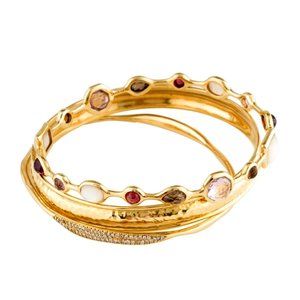 IPPOLITA 18K YELLOW GOLD DIAMOND & MULTI STONE BANGLE BRACLET